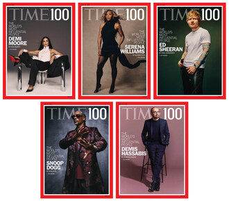 The 2025 TIME100 covers featuring Demi Moore, Serena Williams, Ed Sheeran, Snoop Dogg and Demis Hassabis.